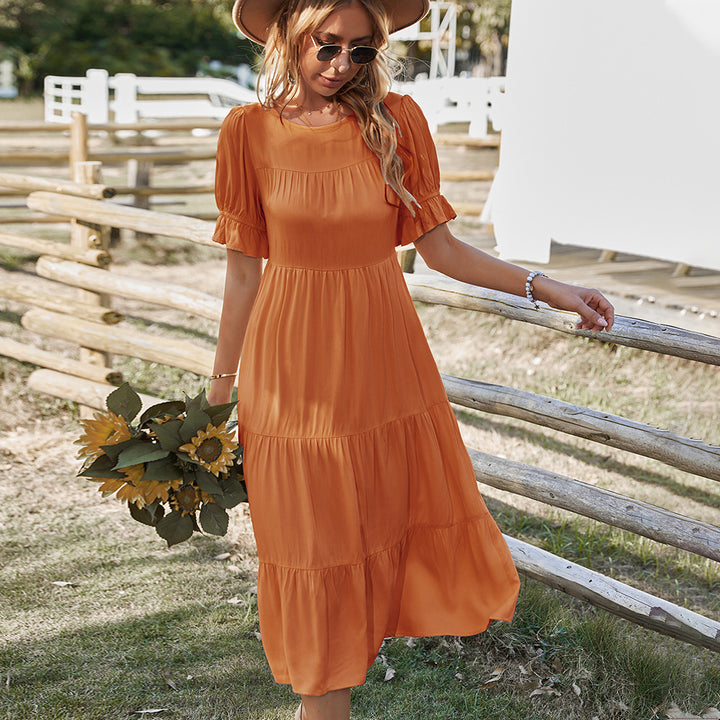 Damen Midikleid mit Rüschendetails und fließendem Schnitt Drune
