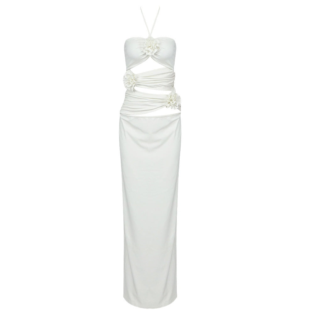 Damen Elegantes Maxikleid mit raffinierten drapierten Details und floralem Akzent Drune