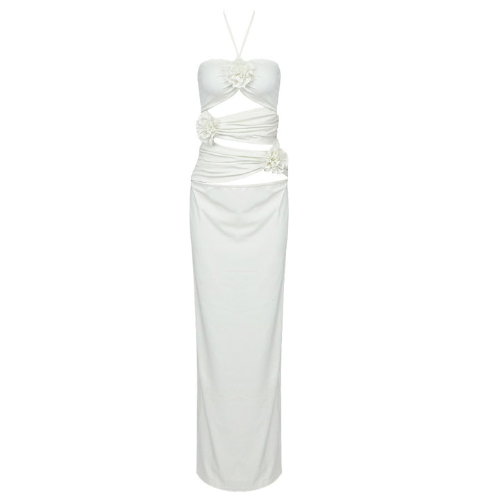 Damen Elegantes Maxikleid mit raffinierten drapierten Details und floralem Akzent Drune