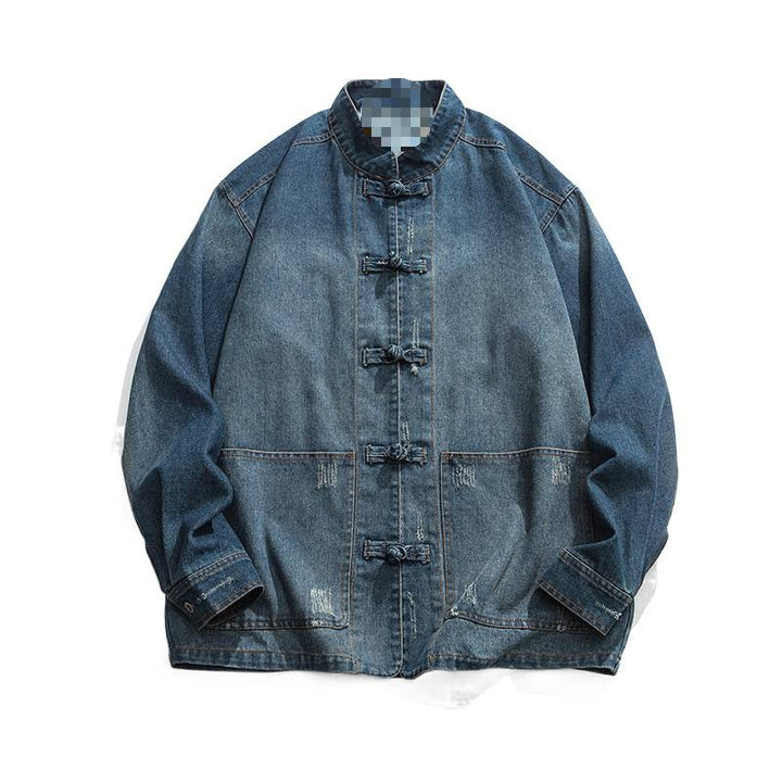 Herren Denim Arbeitsjacke mit Stehkragen Drune