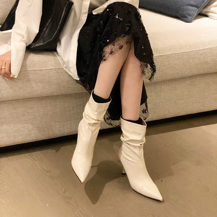 Damen elegante Stiefeletten mit spitzem Zehenbereich und schickem Falten-Design Drune