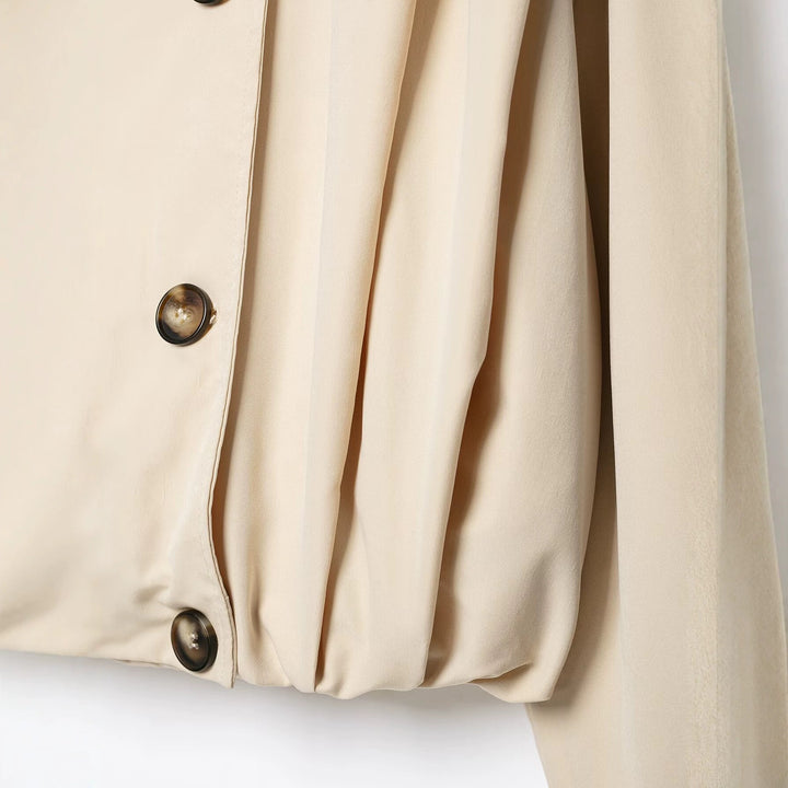 Damen Cropped Doppelreihige Trenchjacke mit Funnelkragen und Tunnelzugsaum Drune
