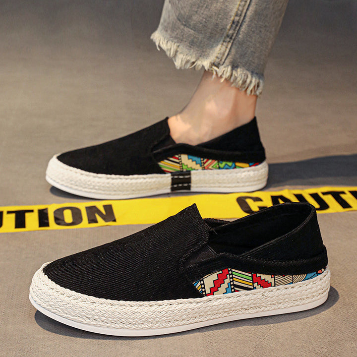 Damen Espadrille-Slipper aus Canvas mit geflochtener Jute-Sohle und farbigem Ethno-Detail Drune