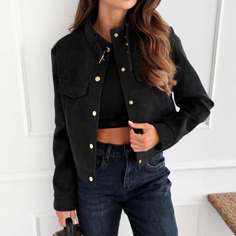 Drune | Damen Weiches Suede-Jacke mit Knopfdetails