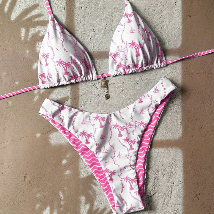 Damen Triangel-Bikini mit tropischem Muster Drune
