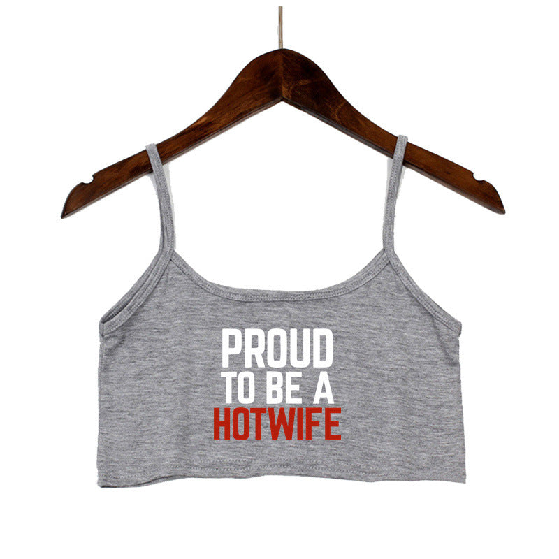 Damen Crop-Top mit modernen Schriftzügen und verstellbaren Trägern Drune