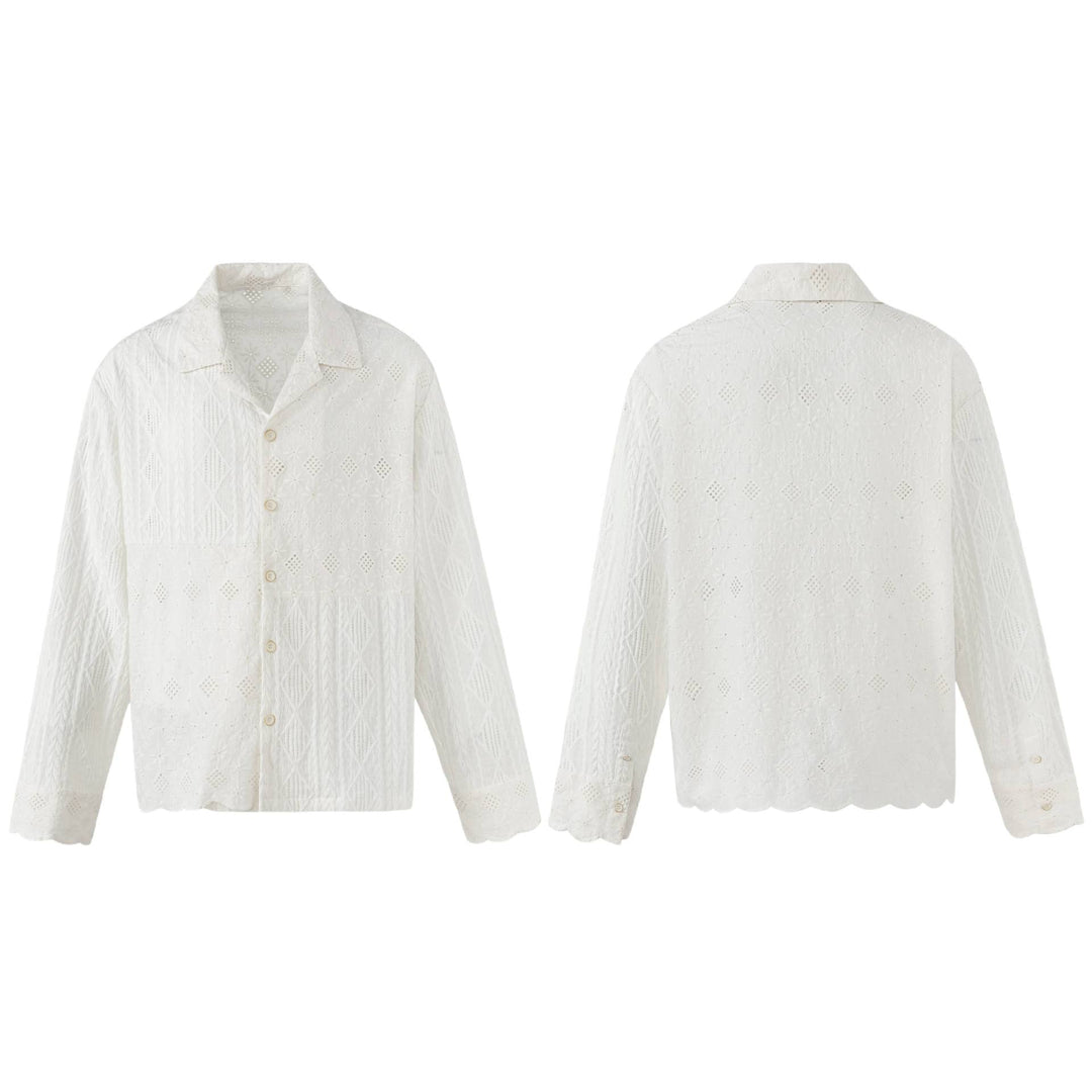 Damen Broderie-Anglaise Overshirt mit Knopfleiste und floraler Lochstickerei Drune
