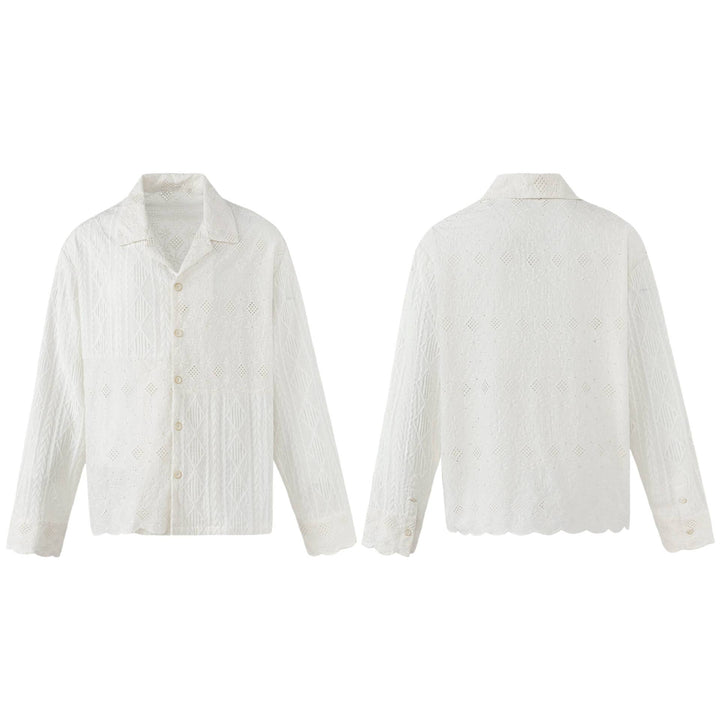 Damen Broderie-Anglaise Overshirt mit Knopfleiste und floraler Lochstickerei Drune