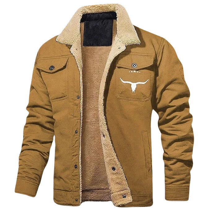 Herren Sherpa-gefütterte Canvas-Arbeiterjacke mit Brusttaschen Drune