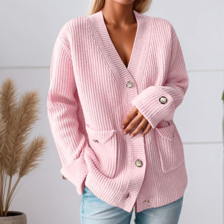 Damen Grobstrickcardigan mit praktischen Taschen und eleganten Knopfdetails Drune