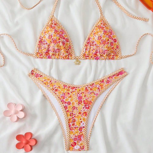 Damen Triangel-Bikini mit floralem Muster und raffinierten Details Drune