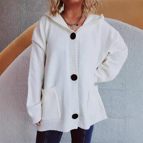 Damen kuschelige Strickjacke mit Kapuze und aufgesetzten Taschen Drune