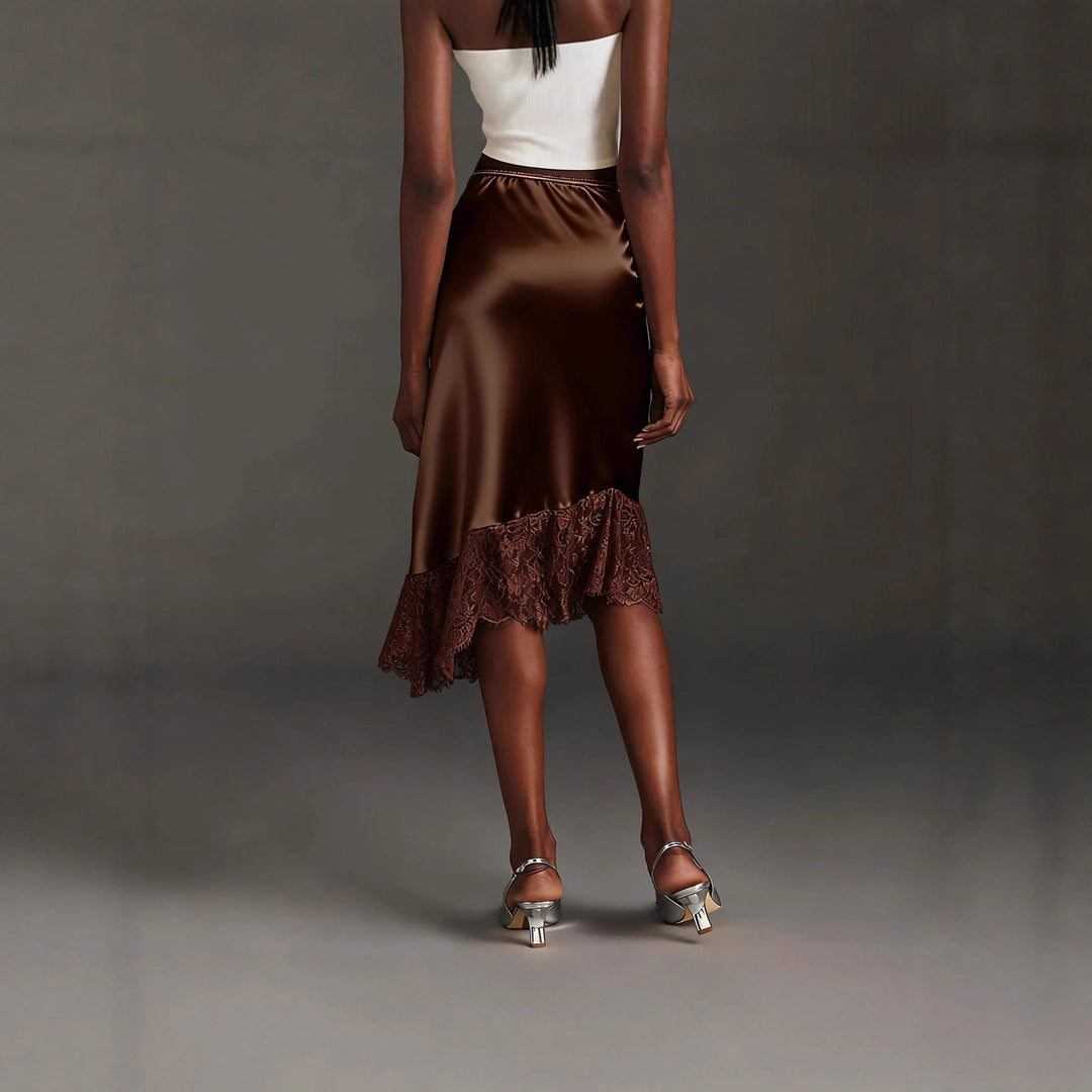 Damen Satinrock mit Spitze und asymmetrischem Saum Drune