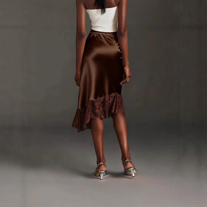 Damen Satinrock mit Spitze und asymmetrischem Saum Drune