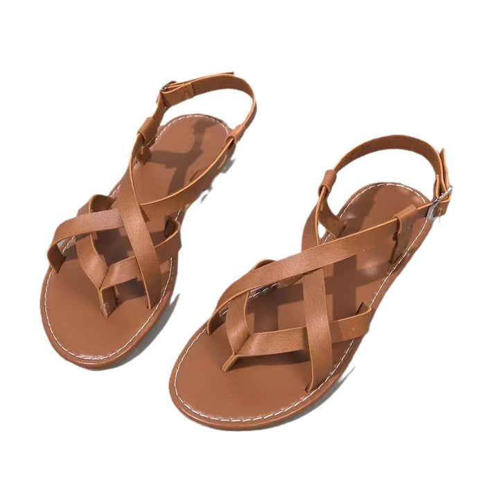 Damen Cross-Strap flache Sandalen mit verstellbarem Knöchelverschluss Drune
