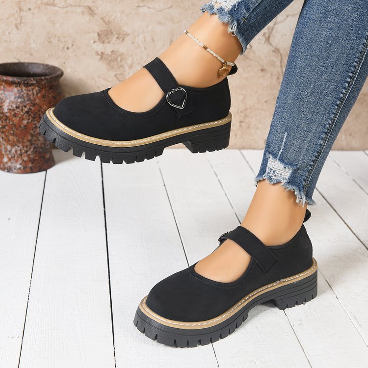Damen Riemchen‑Slipper im Mary‑Jane‑Stil mit grober Profilsohle und Herzschließe Drune
