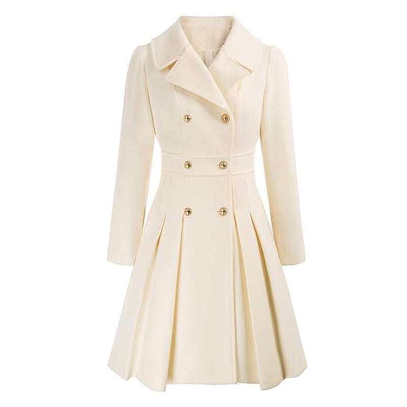 Damen taillierter Trenchcoat mit doppelter Knopfreihe und Falten Drune