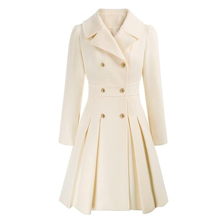 Damen taillierter Trenchcoat mit doppelter Knopfreihe und Falten Drune