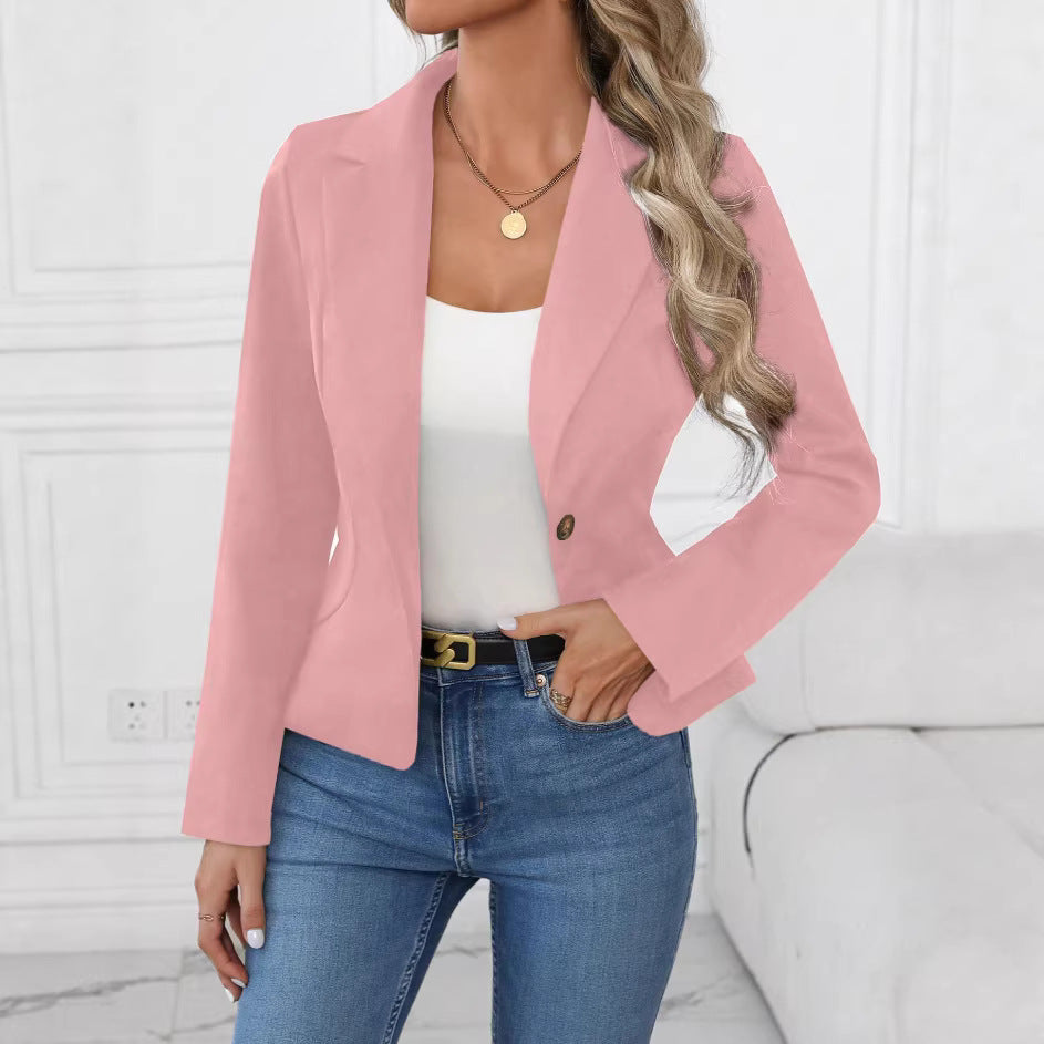 Damen nan taillierter Ein-Knopf-Blazer mit Reverskragen und Eingrifftaschen Drune