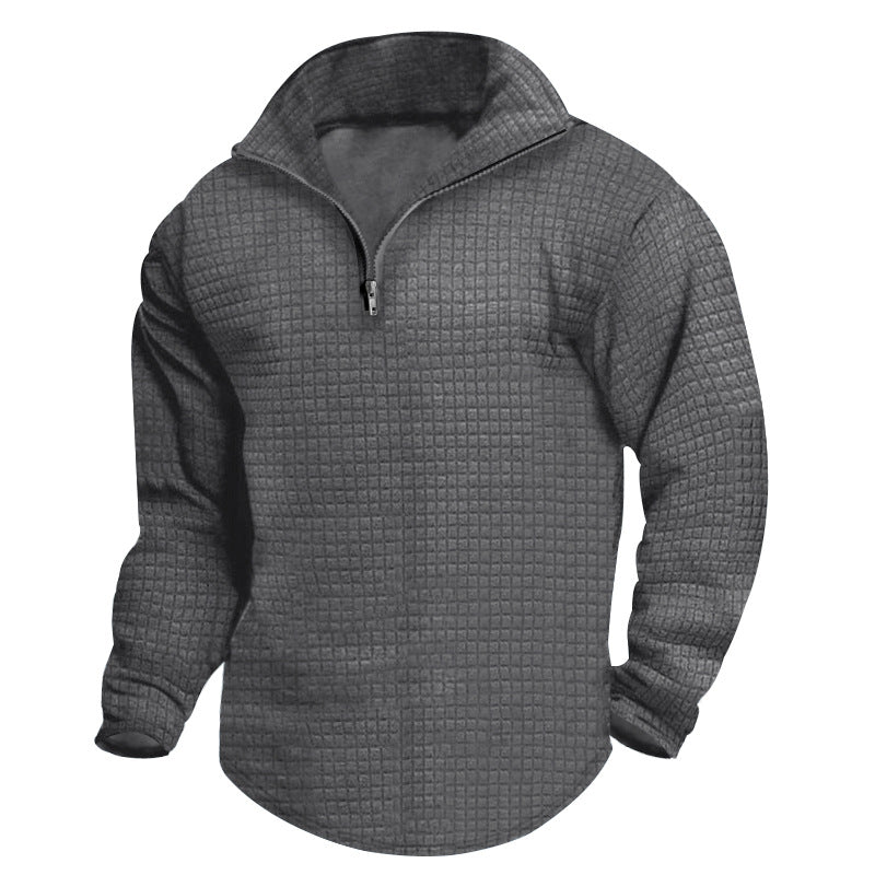 Herren strukturierter Fleece-Pullover mit hohem Kragen und halbem Reißverschluss Drune