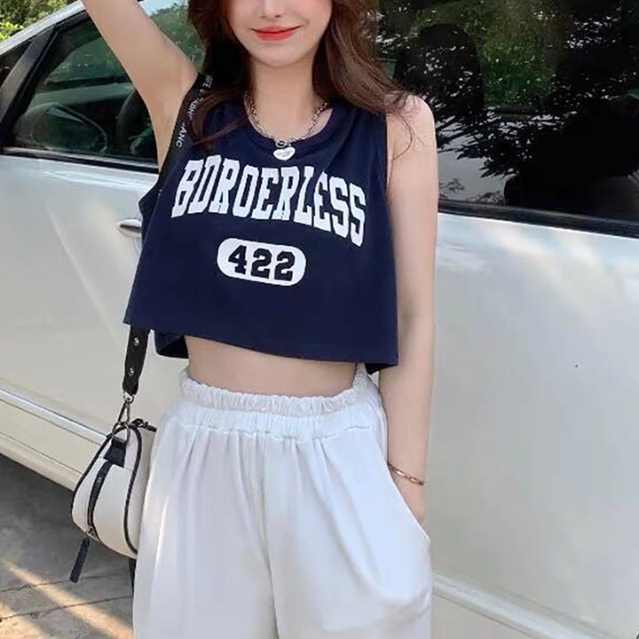 Damen lässiges Crop-Top mit kreativem Schriftzug und bequemen Materialien Drune