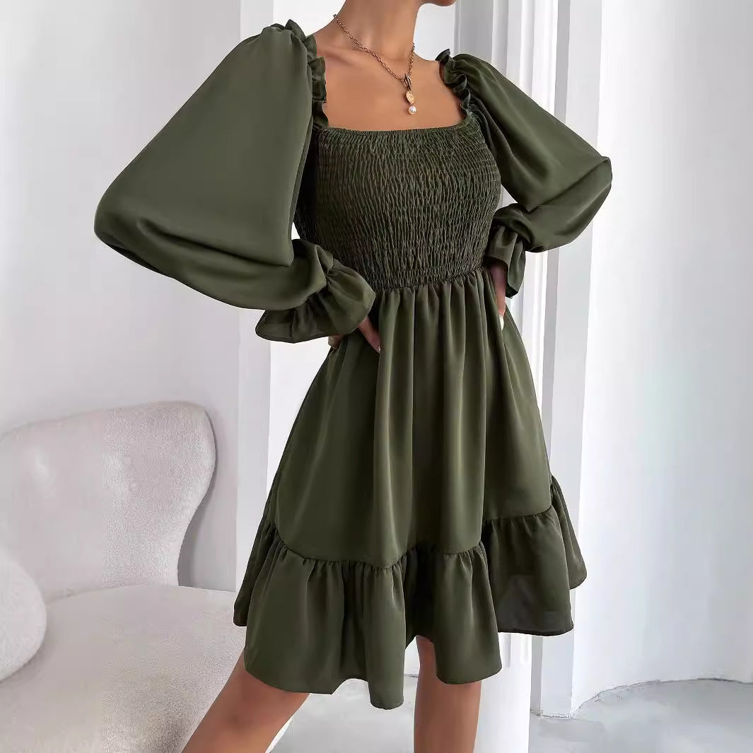 Damen Luftiges Minikleid mit Puffärmeln und Rüschendetails Drune