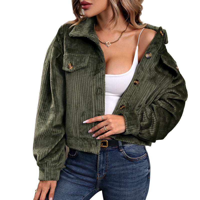 Damen Strickjacke im lässigen Cord-Look mit dekorativen Knöpfen und zwei Brusttaschen Drune