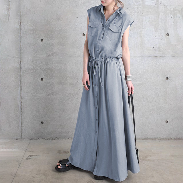 Damen nan langes Hemdkleid mit Tunnelzugtaillierung und aufgesetzten Brusttaschen Drune