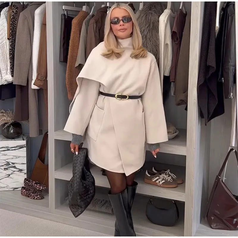 Damen Modische Wolljacke mit asymmetrischem Schnitt und praktischen Taschen Drune