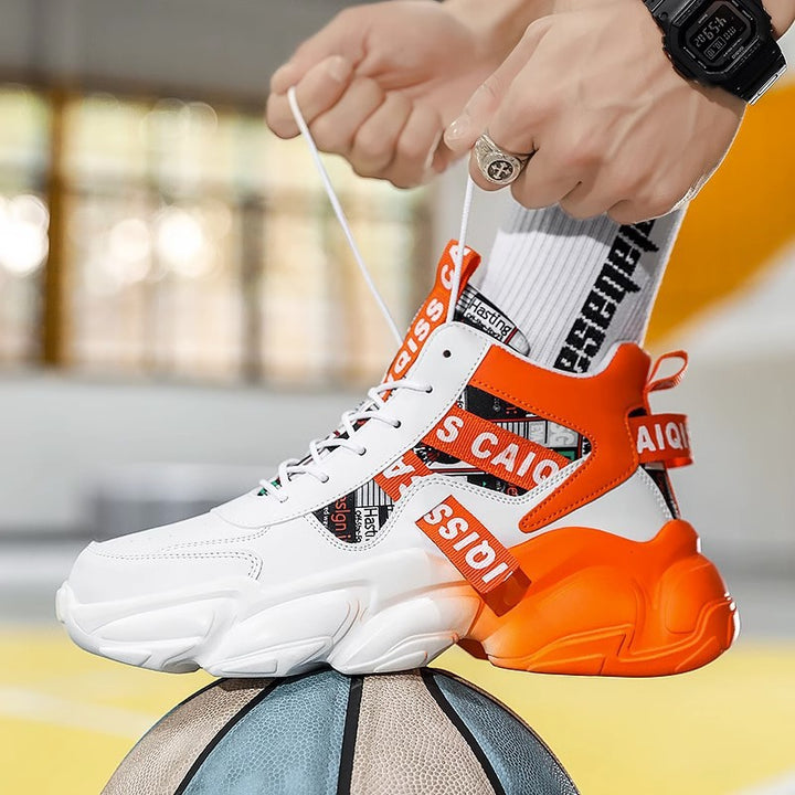 Unisex hochgeschnittener Plateau-Sneaker mit grafischem Print, gepolstertem Knöchelkragen und skulpturierter Gummisohle Drune