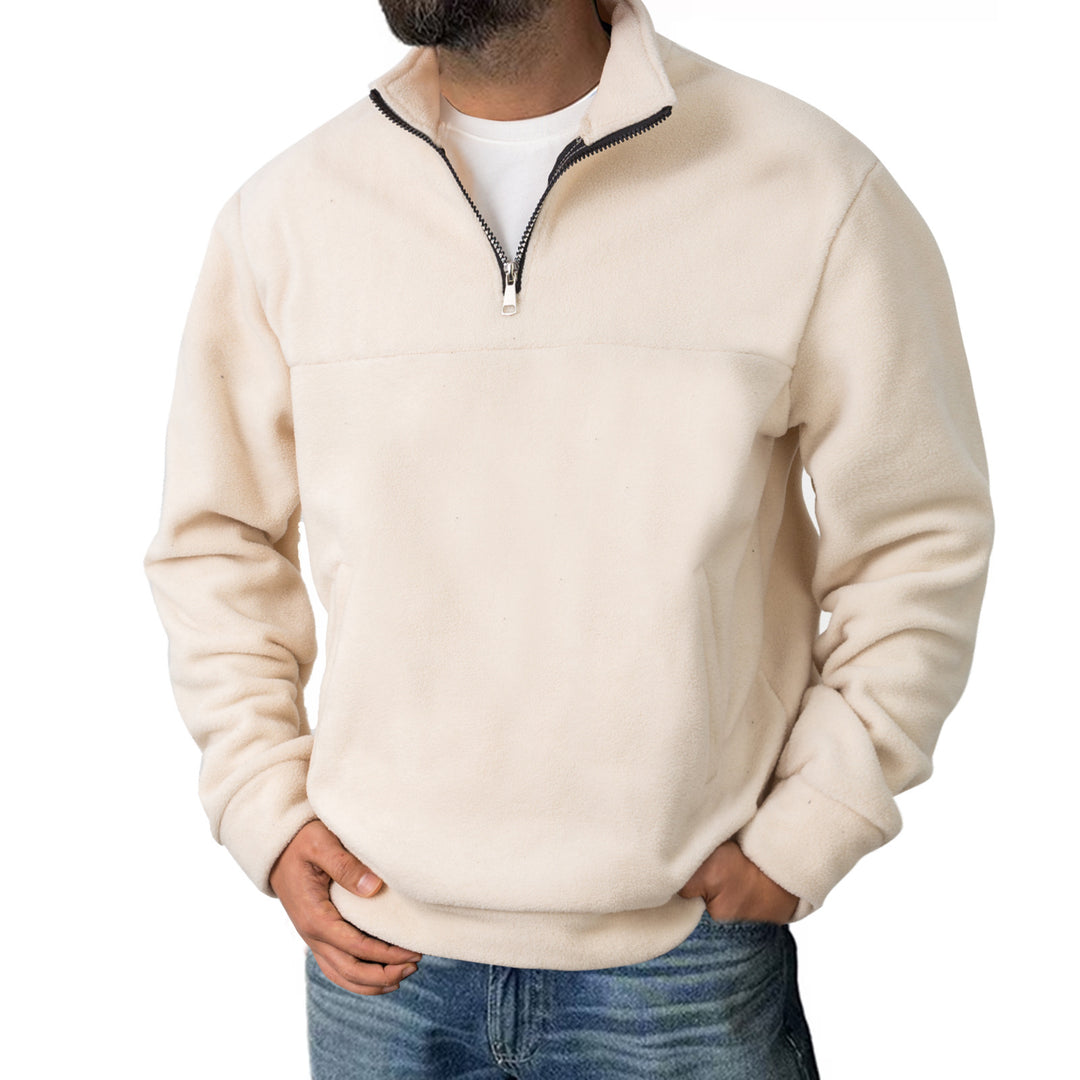 Herren Fleece-Halbzip-Pullover mit Stehkragen und Kängurutasche Drune