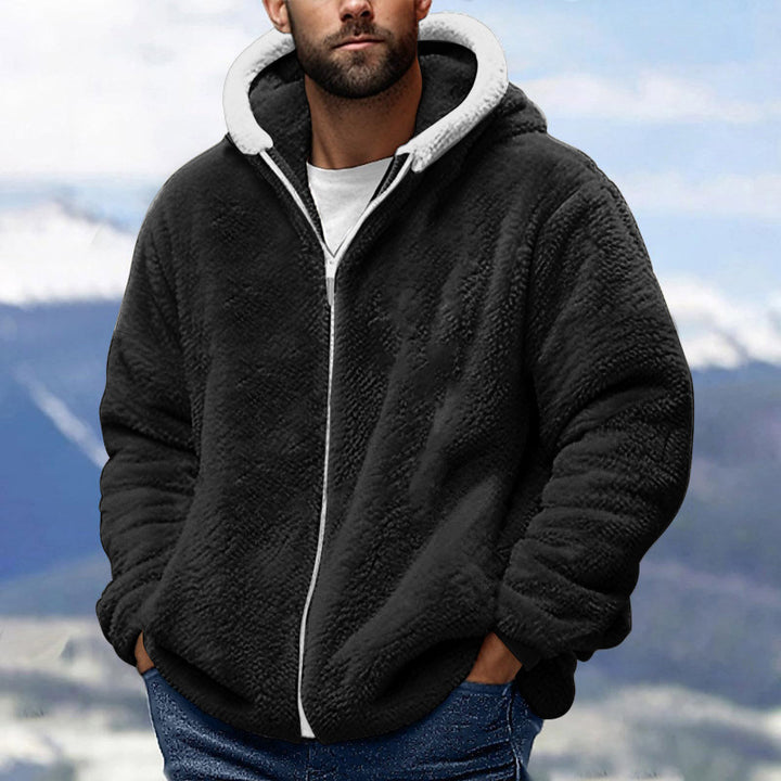 Herren Kuschelige Teddy-Fleece-Kapuzenjacke mit Reißverschluss und Oversize-Passform Drune