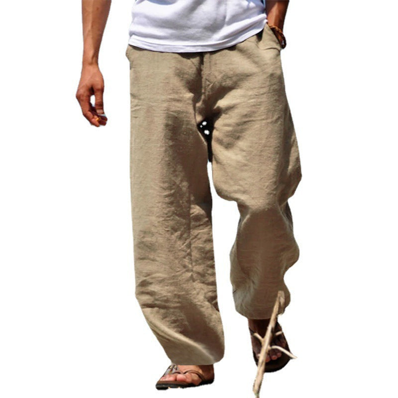 Herren Luftige Strandhose im Baggy-Schnitt aus Leinenmix mit Tunnelzug Drune