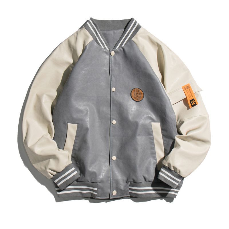 Herren College-Bomberjacke im Varsity-Stil aus Kunstleder mit Kontrastärmeln und Rippbündchen Drune