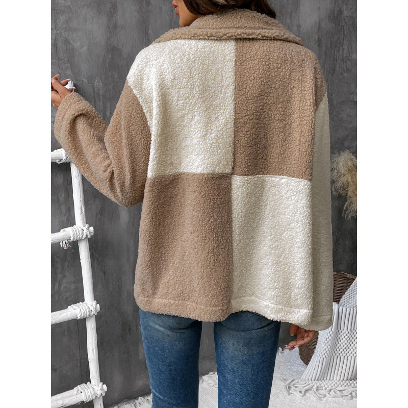 Damen kuschelweiche Fleecejacke mit Blockmuster Drune