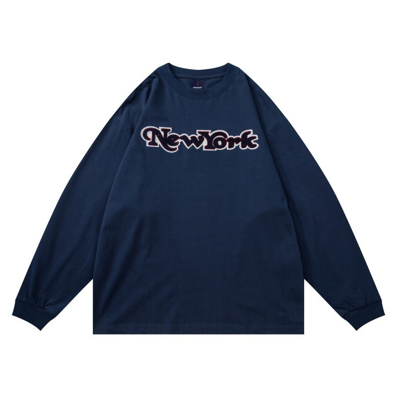 Unisex Oversize-Langarmshirt mit Chenille-Logo und Rundhalsausschnitt Drune
