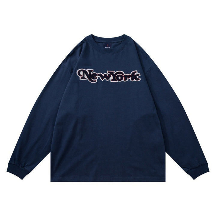 Unisex Oversize-Langarmshirt mit Chenille-Logo und Rundhalsausschnitt Drune