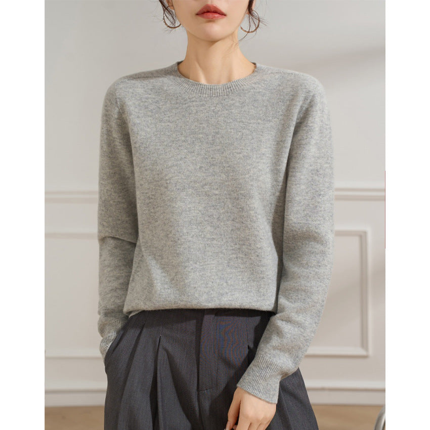 Damen Feiner Rundhals-Pullover aus Kaschmir-Mix mit gerippten Bündchen Drune