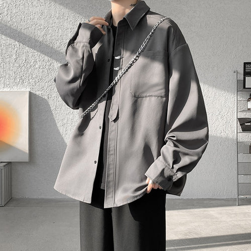 Unisex Oversize Hemdjacke im minimalistischen Utility-Look mit Brusttasche und verdeckter Knopfleiste Drune