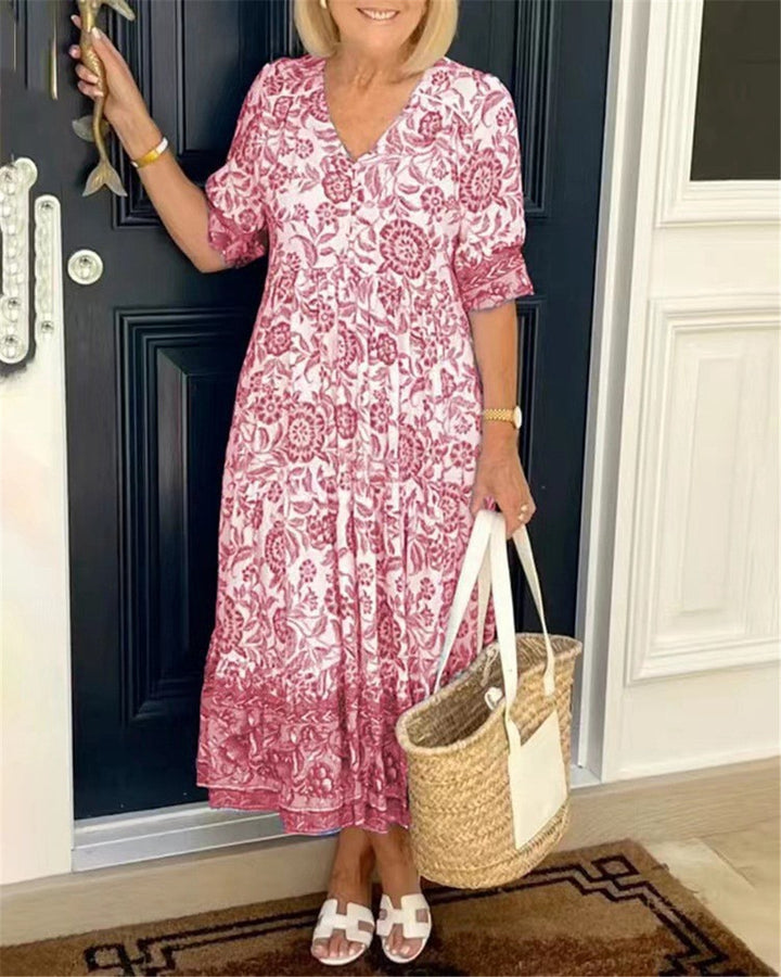 Damen Maxi-Kleid mit floralen Mustern und Volant Drune