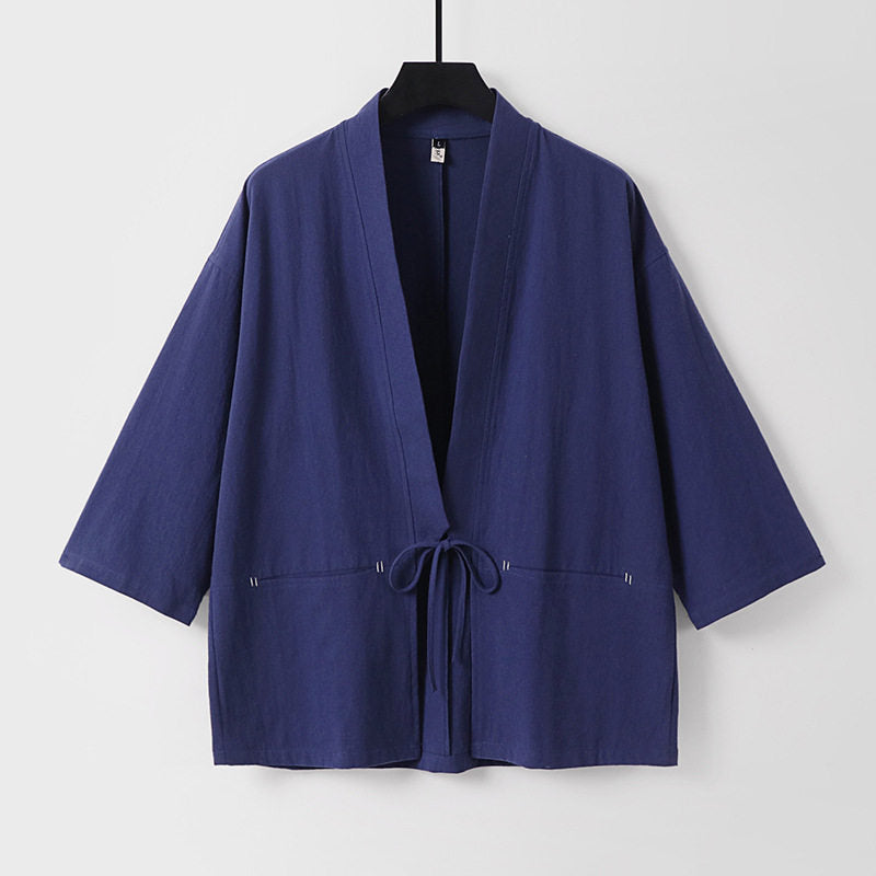 Damen Lockerer Kimono-Cardigan aus Baumwollmix mit Tunnelzug und Hüfttaschen Drune