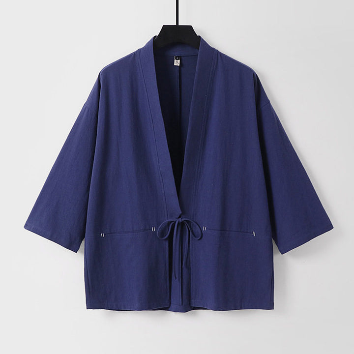 Damen Lockerer Kimono-Cardigan aus Baumwollmix mit Tunnelzug und Hüfttaschen Drune