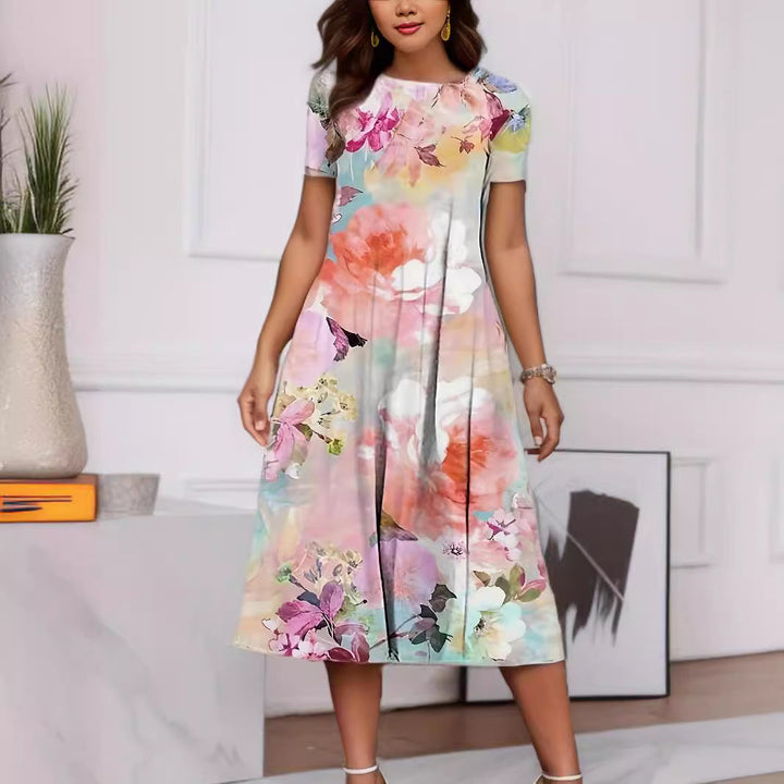 Drune | Floraler Print Frühling Sommer Kurzarmkleid