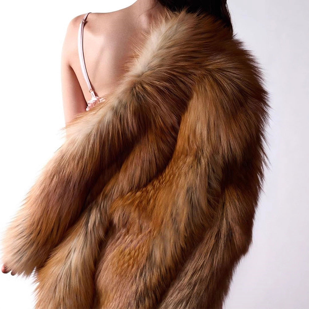 Damen Kurzer Plüsch-Fauxfur-Mantel mit kastiger Silhouette und voluminösem Schalkragen Drune