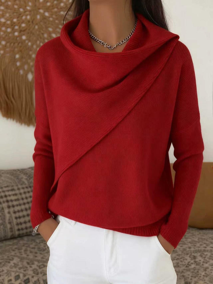 Damen Asymmetrischer Grobstrick-Pullover mit Schalkragen Drune