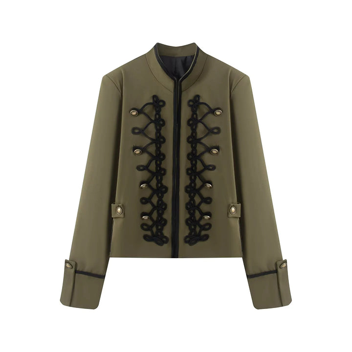 Damen nan kurze Jacke im Uniformstil mit ornamentaler Kordverzierung, Stehkragen und verdecktem Reißverschluss Drune