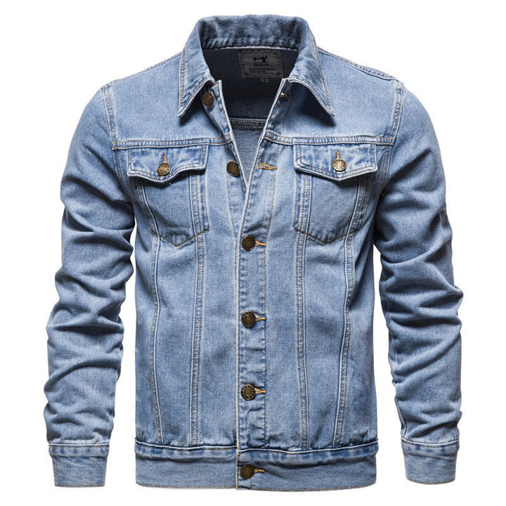 Herren nan taillierte Jeansjacke mit Brusttaschen, durchgehender Knopfleiste und Kontrastnähten Drune