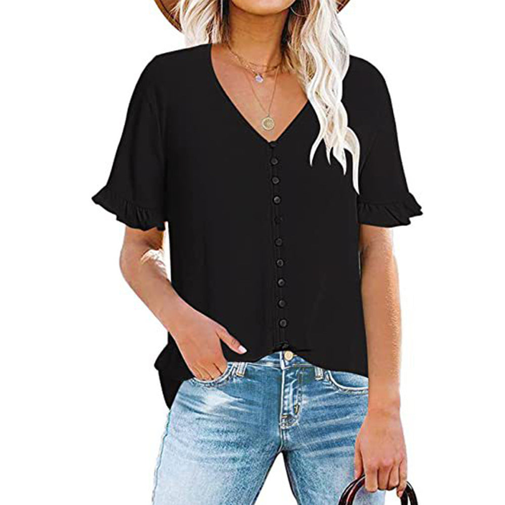 Damen Bluse mit Rüschendetails und Knopfleiste Drune