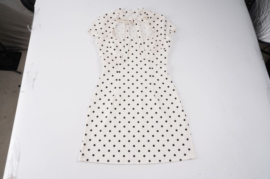 Damen Kleid mit Polka-Dots und hohem Kragen Drune