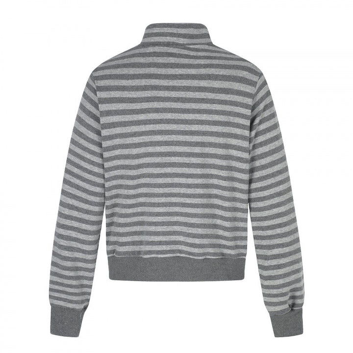 Unisex Gestreifter Zip-Hoodie mit Troyerkragen, Brust-Print und Reißverschlusstaschen Drune